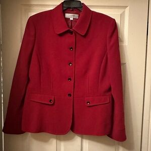 Tahari Size 16 Red Blazer Jacket Classic Tailored Button Front Pockets